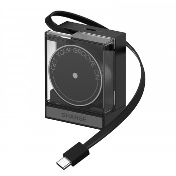 SHARGE caricabatterie GaN 65 retrattile, 65 W, 2x USB-C, cavo USB-C integrato, nero