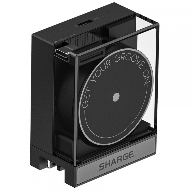 SHARGE caricabatterie GaN 65 retrattile, 65 W, 2x USB-C, cavo USB-C integrato, nero