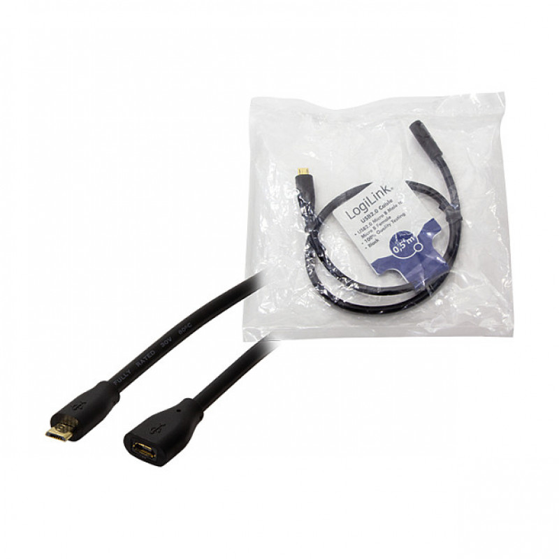 LogiLink CU0120 Cavo di prolunga USB 2.0, connettore maschio Micro-USB B su connettore femmina Micro-USB B, 0,5 m, nero
