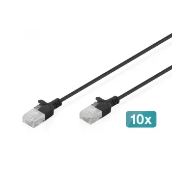 DIGITUS cavo patch Cat6 U/UTP slim RJ45, 0,3 m, nero, LSZH, confezione da 10