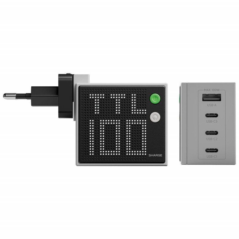 SHARGE Pixel 100 Caricabatterie GaN, 100W, 3x USB-C, 1x USB-A - grigio