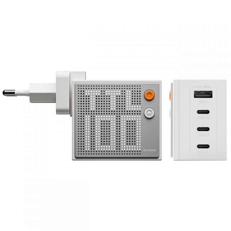 SHARGE Pixel 100 Caricabatterie GaN, 100W, 3x USB-C, 1x USB-A - bianco