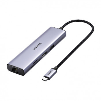 UGREEN 60515 adattatore multiporta USB-C 7-in-1, 4K HDMI, Gigabit Ethernet, 100 W PD, grigio