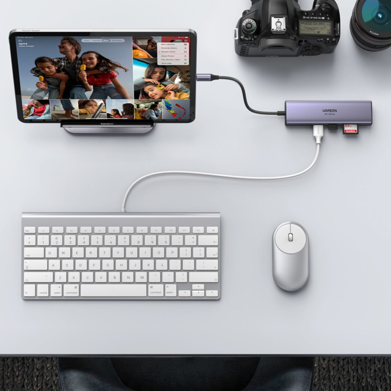 UGREEN 60515 adattatore multiporta USB-C 7-in-1, 4K HDMI, Gigabit Ethernet, 100 W PD, grigio