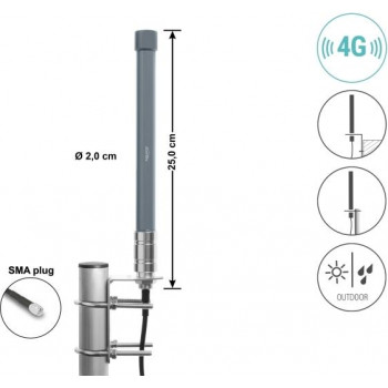 Delock Antenna 4G connettore maschio SMA 2 - 3 dBi fissa omnidirezionale per montaggio a parete e palo esterno grigio 25 cm (60768)