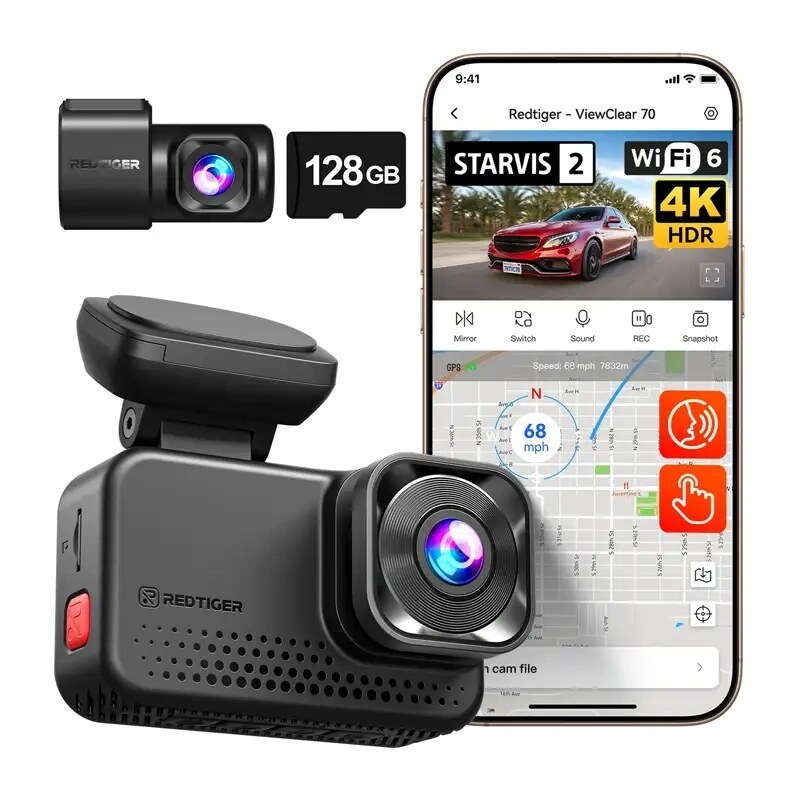 REDTIGER VC70 dashcam Wi-Fi 4K + 2,5K con scheda 128GB