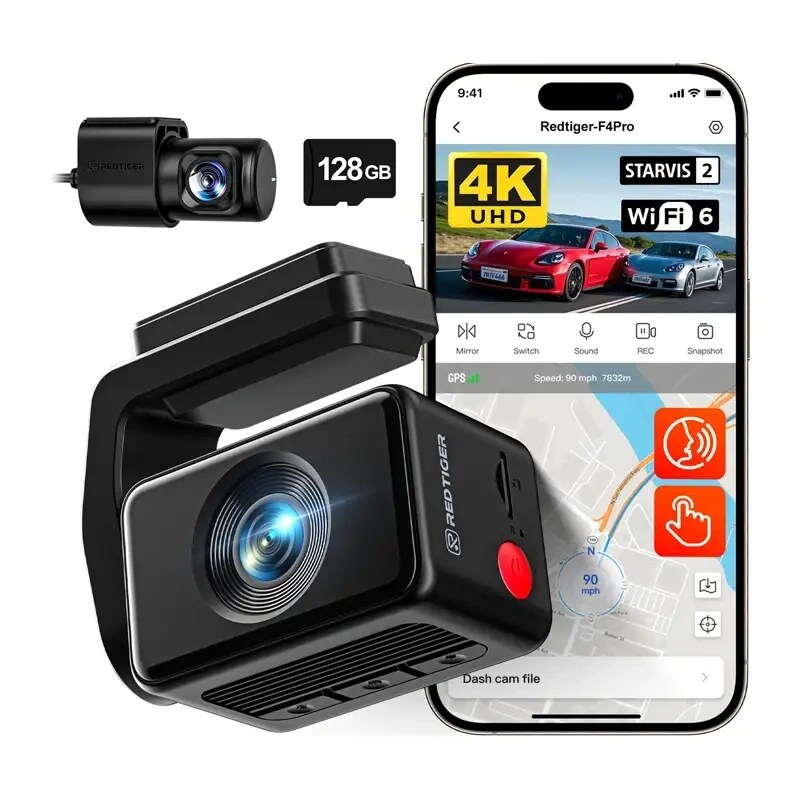 REDTIGER F4 Pro WiFi dashcam 4K + 1080p 128GB