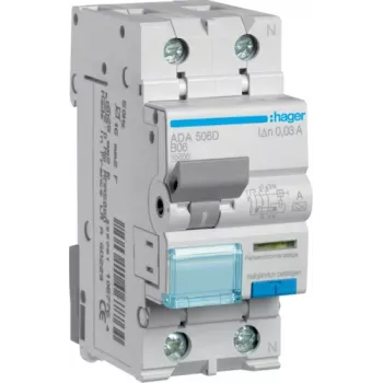 Hager ADA506D Interruttore differenziale magnetotermico 1P+N, 10 kA, B6 A, 30 mA