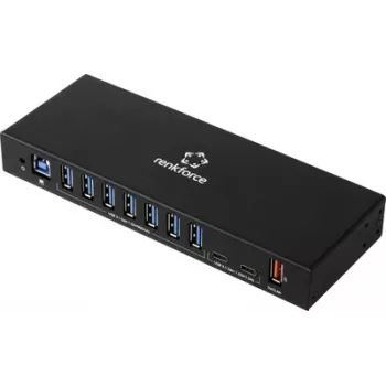 Renkforce RF-7403762 Hub USB 10 porte USB-A, USB-C® USB 3.2 Gen1 5 Gbit/s per applicazioni industriali nero RF-IH10-100