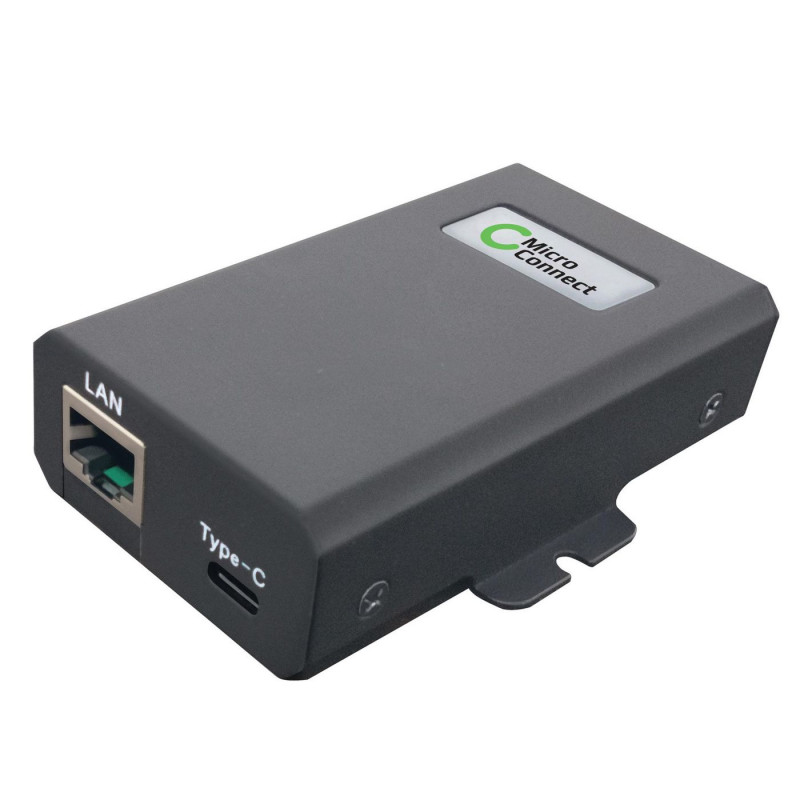 Microconnect POEINJ-60W-USBC iniettore PoE Gigabit, IEEE 802.3af/802.3bt, 100 m, nero