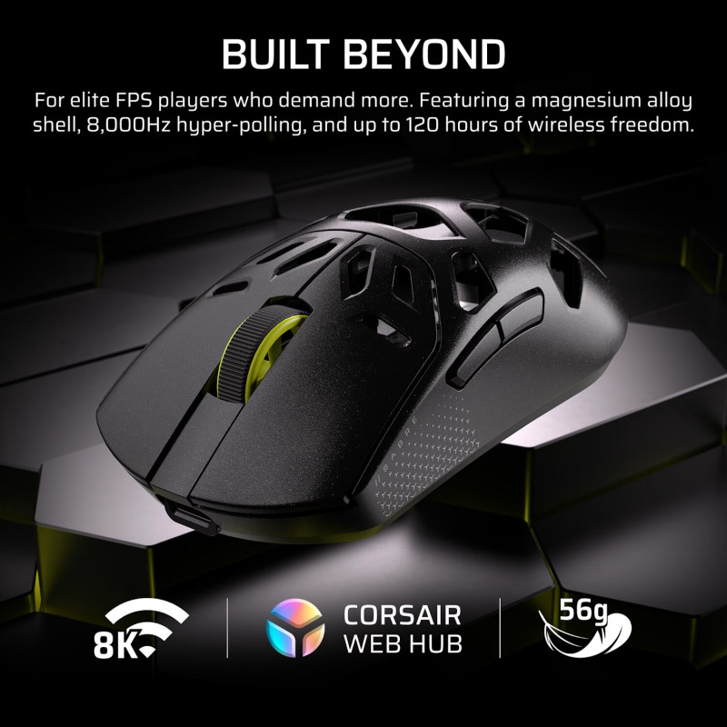 Corsair SABRE V2 PRO mouse da gaming wireless, 2.4GHz / Bluetooth / USB-C, nero (CH-931G100-WW)