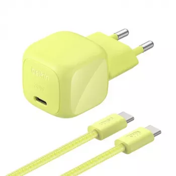 Belkin BOOST Charge caricabatterie USB-C/USB-C 30W PD con PPS, Citrus + cavo USB-C 2 m (WCA008KQ2MGR-B6)