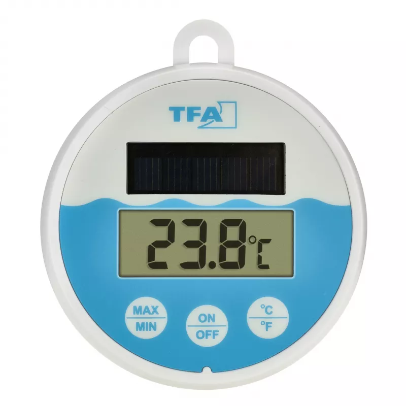 TFA Dostmann termometro solare digitale per piscina, bianco/turchese, 30.1068.02