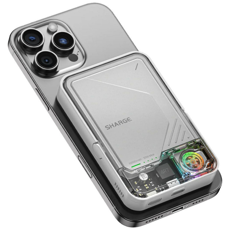 SHARGE ICEMAG 2 Powerbank, 10000 mAh, 15 W Qi2, 30 W USB-C, trasparente