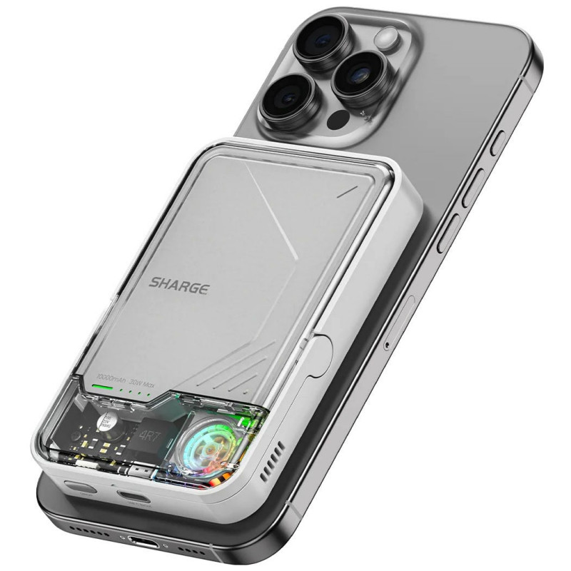 SHARGE ICEMAG 2 Powerbank, 10000 mAh, 15 W Qi2, 30 W USB-C, trasparente