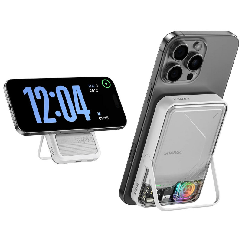 SHARGE ICEMAG 2 Powerbank, 10000 mAh, 15 W Qi2, 30 W USB-C, trasparente