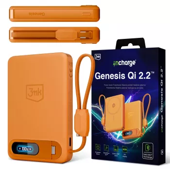 Caricabatterie wireless 3mk incharge® Genesis Qi 2 25W + PD45W, cavo USB-C integrato, arancione