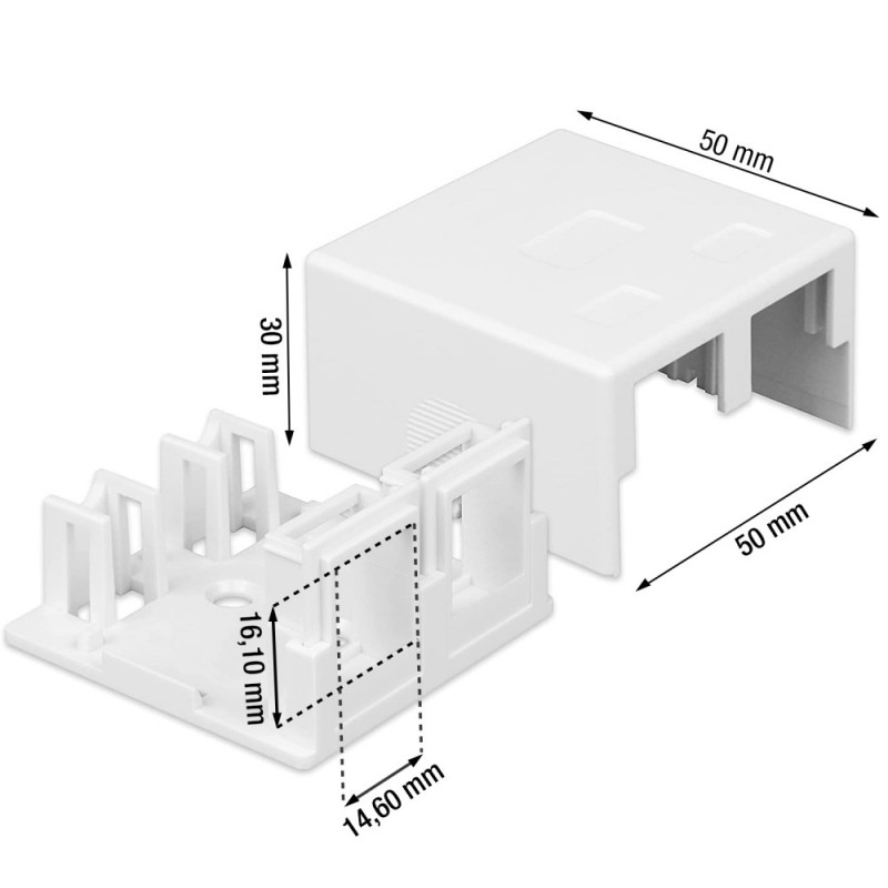 Techly 366310 Scatola da incasso per 2 moduli Keystone RJ45 o RJ11/12