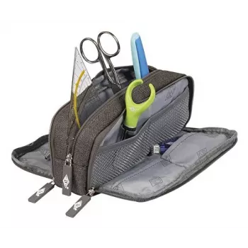 WEDO Astuccio portapenne College, poliestere, grigio, scomparto interno spazioso, 3 scomparti con zip, 7 penne