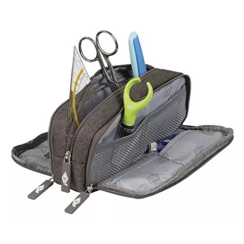 WEDO Astuccio portapenne College, poliestere, grigio, scomparto interno spazioso, 3 scomparti con zip, 7 penne