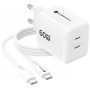 Forcell F-Energy GaN III Crystal Color VT-60 60W PD QC 4.0 2x USB-C caricabatterie da parete bianco + cavo