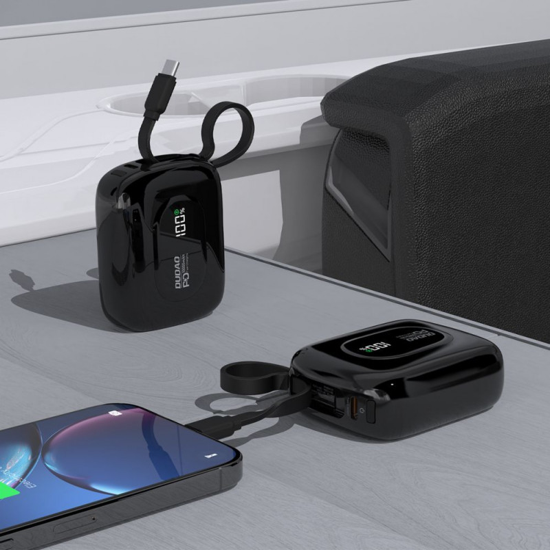 Dudao K32 Powerbank 22,5 W 10000 mAh con cavo USB-C/Lightning integrato – nero