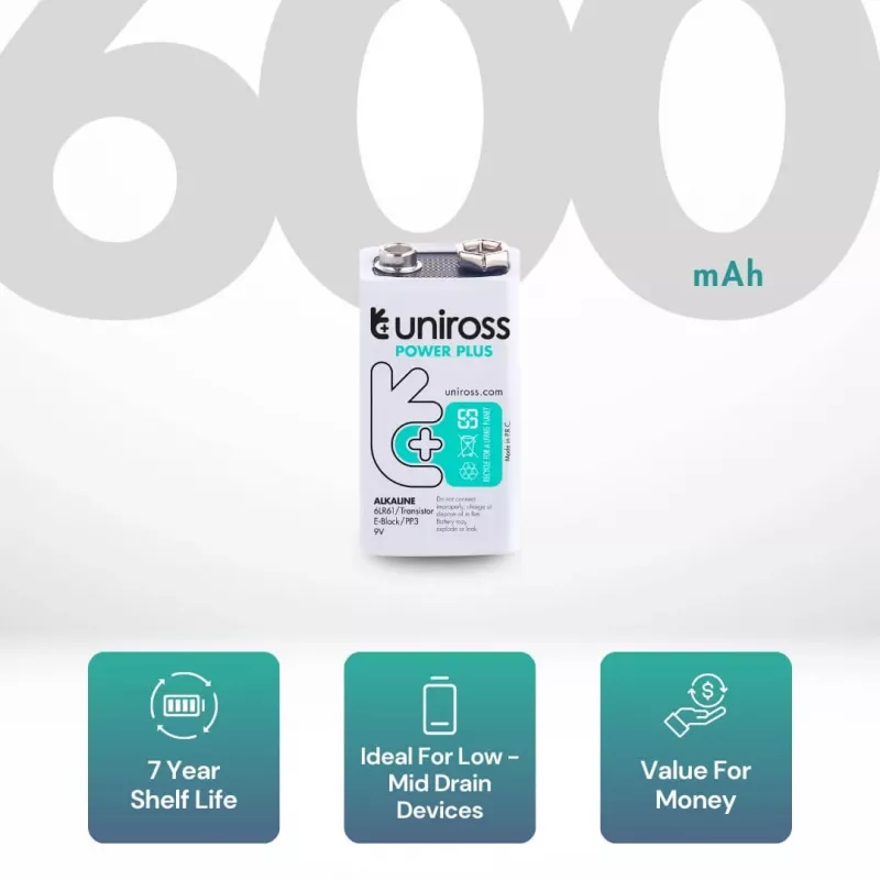 Uniross Power Plus batteria alcalina 6LR61 9V 600mAh, 1 pz.