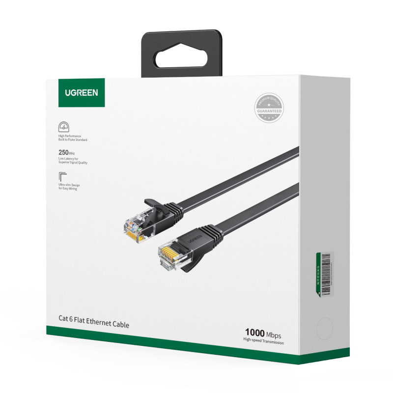 Cavo patch piatto Ugreen Cat6 U/UTP RJ45, 0,5 m, nero