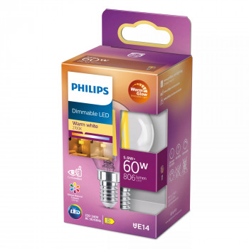 Philips lampada LED classic WarmGlow 60W E14, goccia, trasparente, dimmerabile