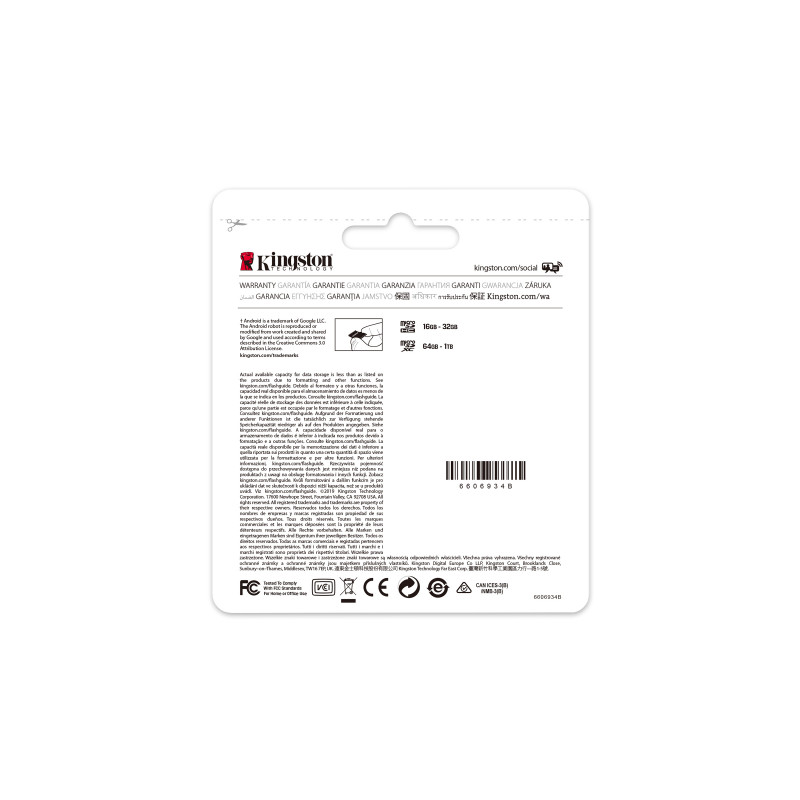 Kingston scheda di memoria microSDXC 64 GB, UHS-I (SDCS2/64GBSP)