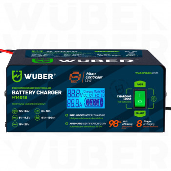 Wuber W14018 caricabatterie automatico a microprocessore per auto, 10 A, 6-150 Ah, 2-24 V