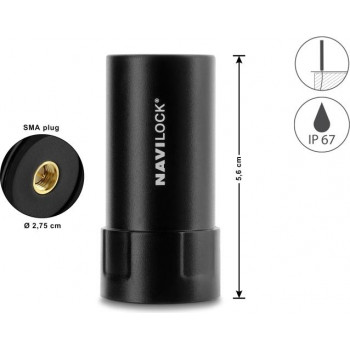 Navilock antenna GNSS multibanda connettore maschio SMA 35 dB attiva per esterni nero 5,6 cm