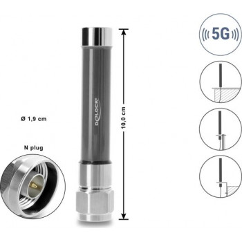 Delock 5G 3700 - 4200 MHz antenna connettore maschio N 4 dBi omnidirezionale fissa per esterni grigio 10 cm
