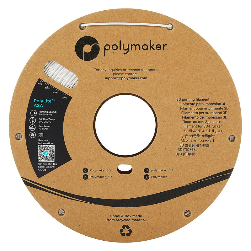 Polmask filamento per stampante 3D ASA, 1,75 mm, 1 kg – bianco (PF01002)