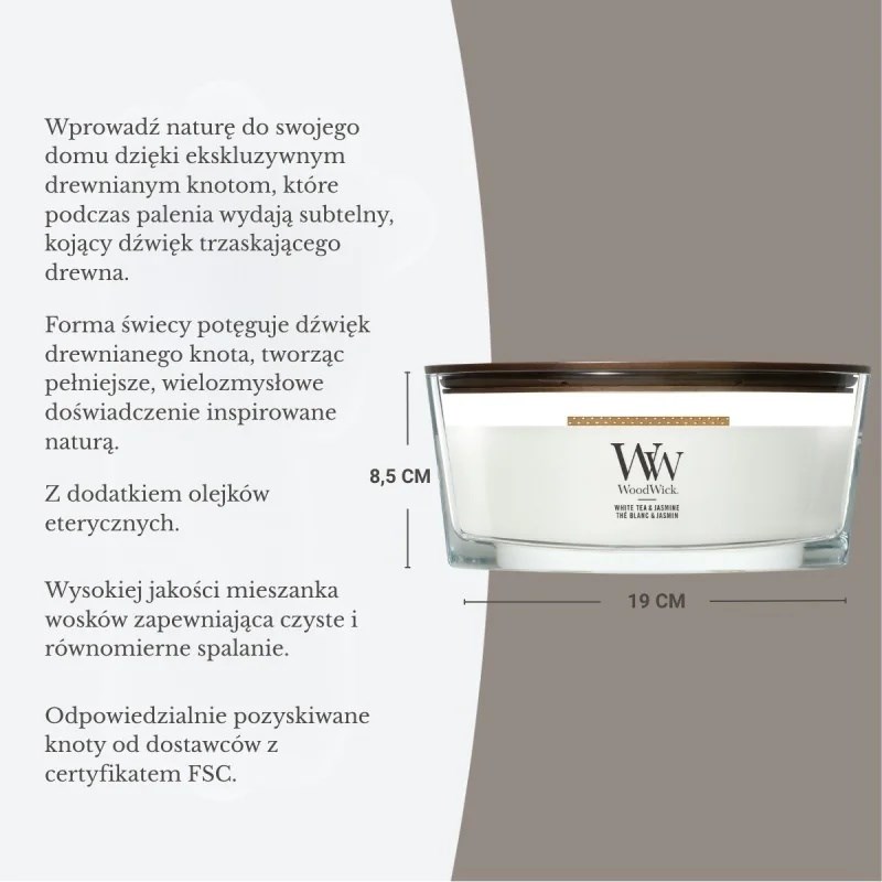 WoodWick White Teak Candela Ellipse, 453,6 g