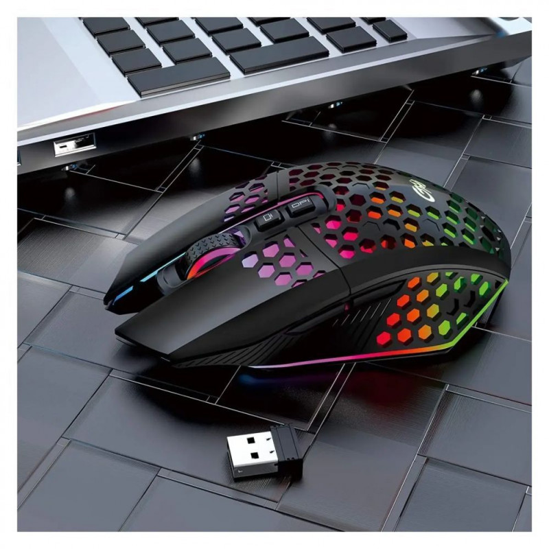 GameBox mouse da gaming RGB 2,4GHz wireless case traforato + ricarica USB 1600 DPI nero
