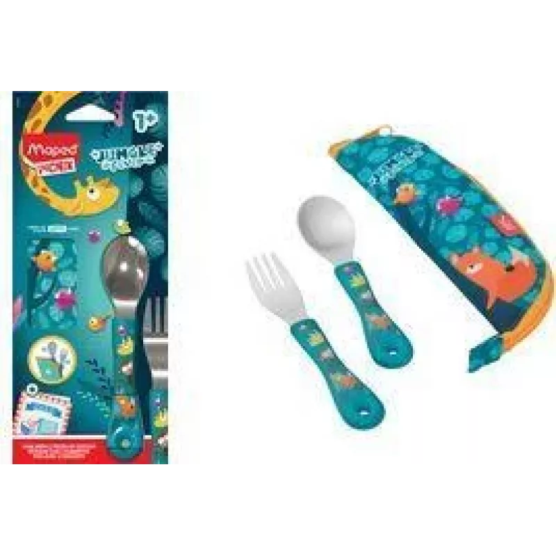 Maped PICNIK set posate JUNGLE FEVER 3 pezzi turchese con custodia acciaio inox ABS