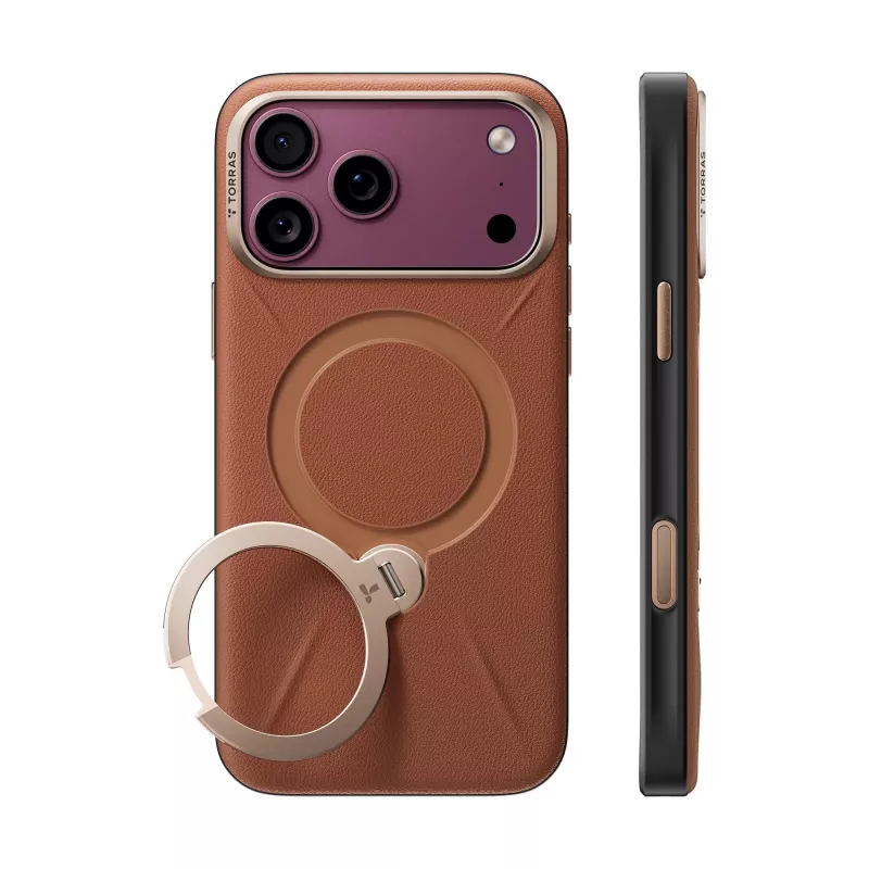 TORRAS Ostand Q3 VegSkin custodia per iPhone 18 Pro / 17 Pro, compatibile MagSafe, marrone