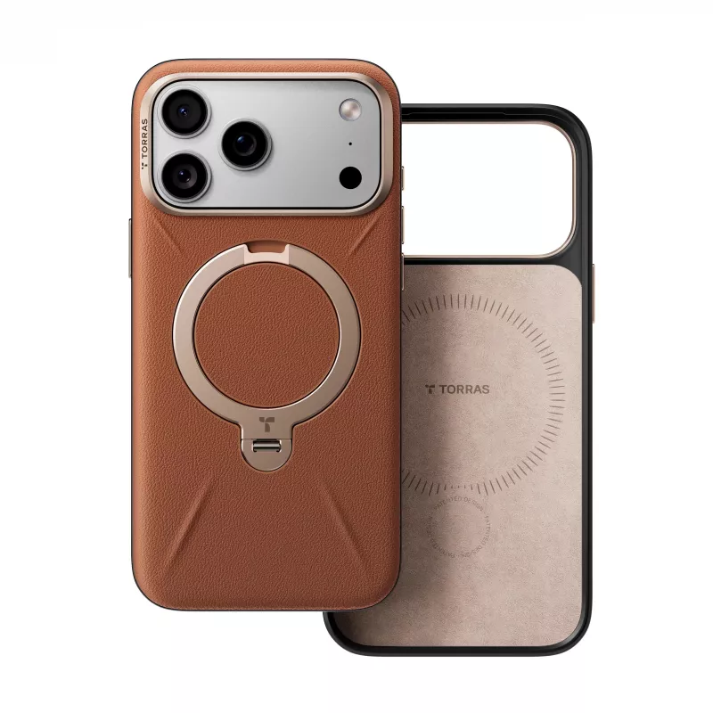 TORRAS Ostand Q3 VegSkin custodia per iPhone 18 Pro Max / 17 Pro Max, compatibile MagSafe, marrone