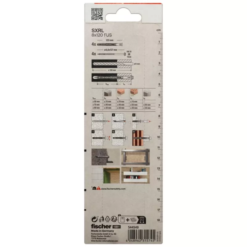 Fischer 544549 SXRL 8 x 120 FUS K NV tassello a gambo lungo 120 mm