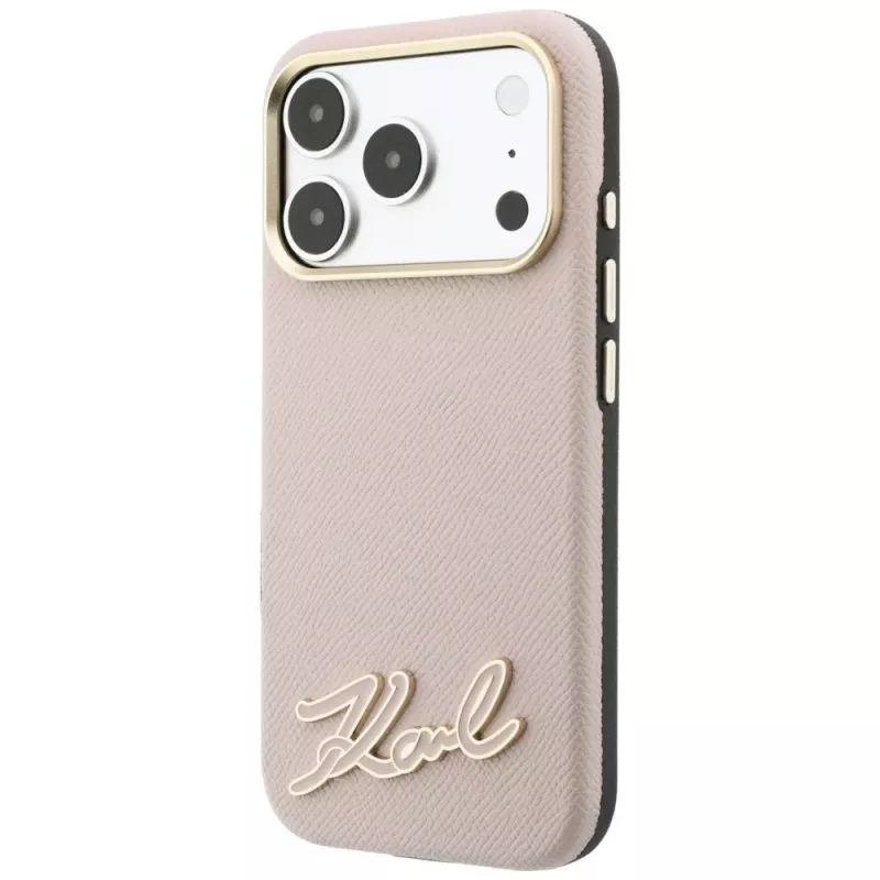 Karl Lagerfeld custodia per cellulare con superficie goffrata e logo in resina, MagSafe, per iPhone 18 Pro / 17 Pro, rosa