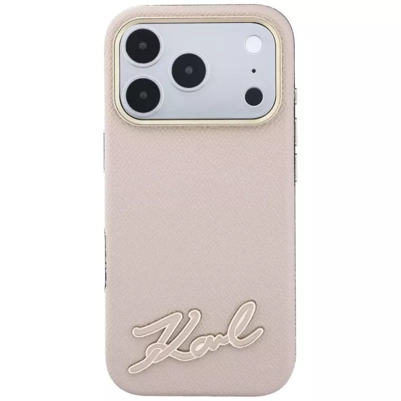 Karl Lagerfeld custodia per cellulare con superficie goffrata e logo in resina, MagSafe, per iPhone 18 Pro / 17 Pro, rosa
