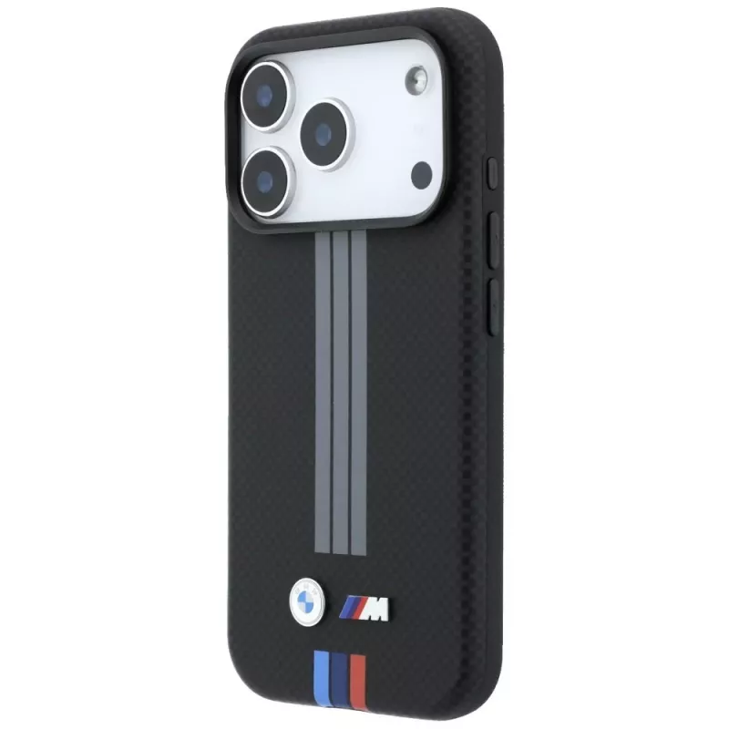 BMW M Quadrille Kevlar Anthrazit & Tricolor Print Lines MagSafe custodia per iPhone 18 Pro Max / 17 Pro Max, nero