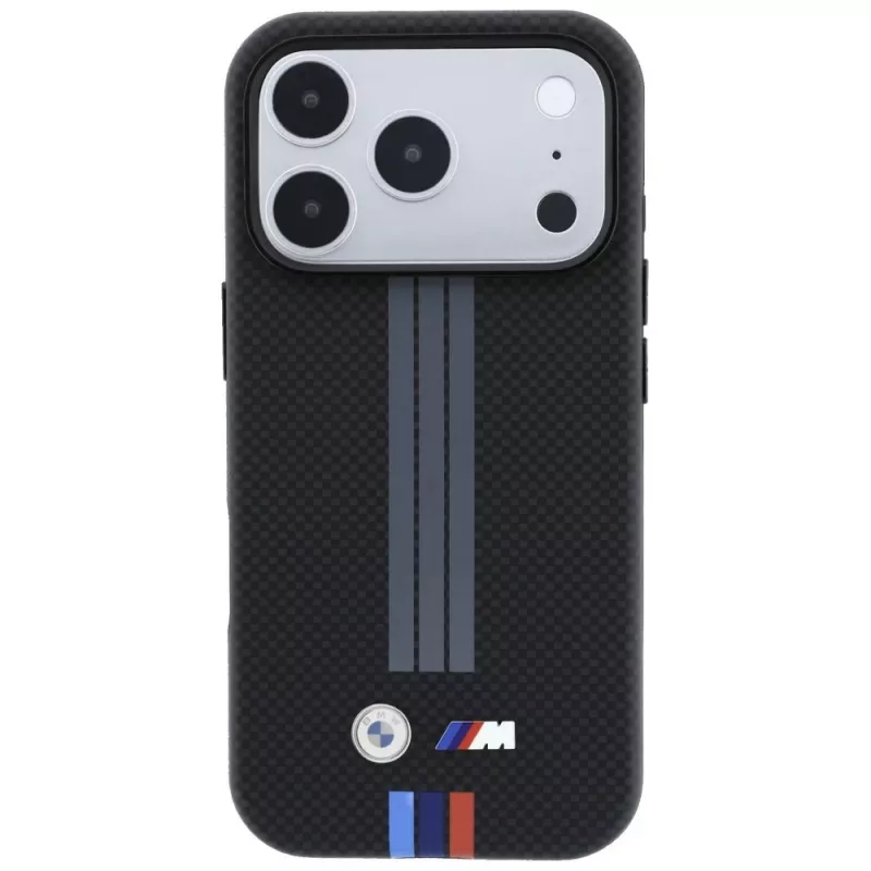 BMW M Quadrille Kevlar Anthrazit & Tricolor Print Lines MagSafe custodia per iPhone 18 Pro Max / 17 Pro Max, nero