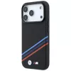 BMW M Quadrille Kevlar Print Tricolor Lines & Metal Logo MagSafe custodia per iPhone 18 Pro Max / 17 Pro Max, nero