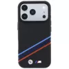 BMW M Quadrille Kevlar Print Tricolor Lines & Metal Logo MagSafe custodia per iPhone 18 Pro Max / 17 Pro Max, nero