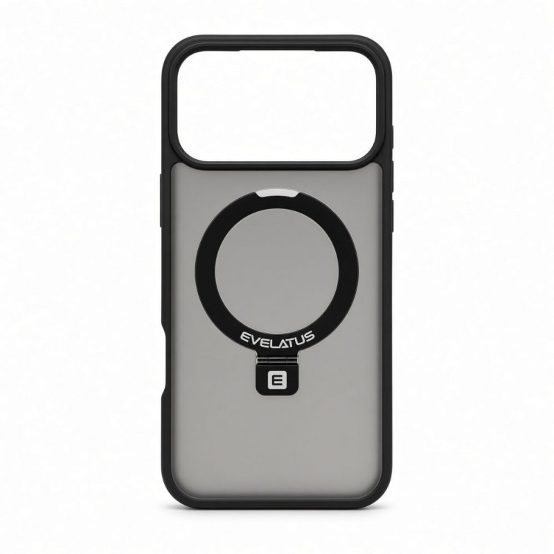 Evelatus Shield cover con MagSafe e supporto per Apple iPhone 18 Pro Max, anello opaco, nero