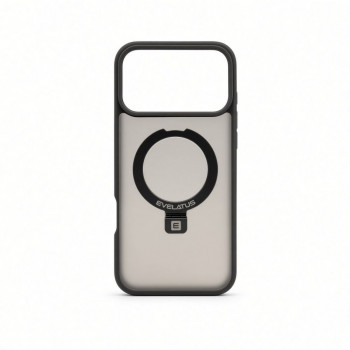 Evelatus Shield cover con MagSafe e supporto per Apple iPhone 18 Pro Max, anello opaco, grigio fumo