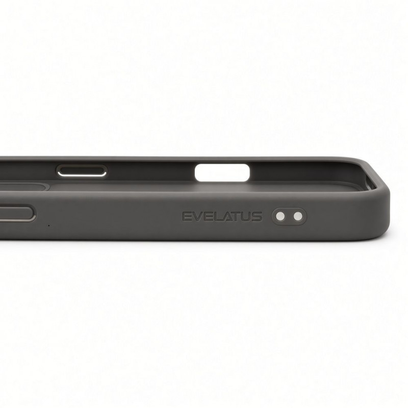 Evelatus Shield cover con MagSafe e supporto per Apple iPhone 18 Pro Max, anello opaco, grigio fumo