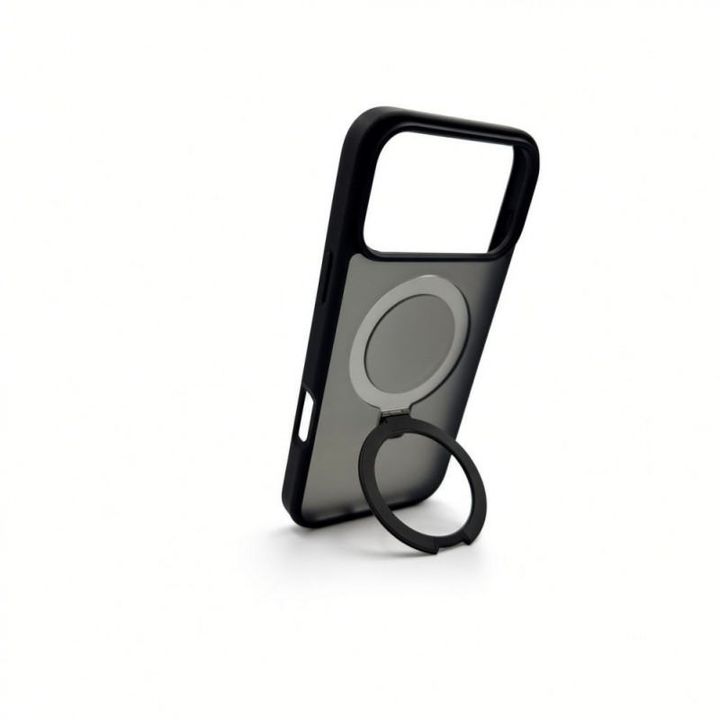 Evelatus Shield cover con MagSafe e supporto per Apple iPhone 18 Pro, anello opaco, nero